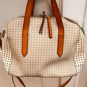 Chic Polka Dot Satchel with Tan Accents